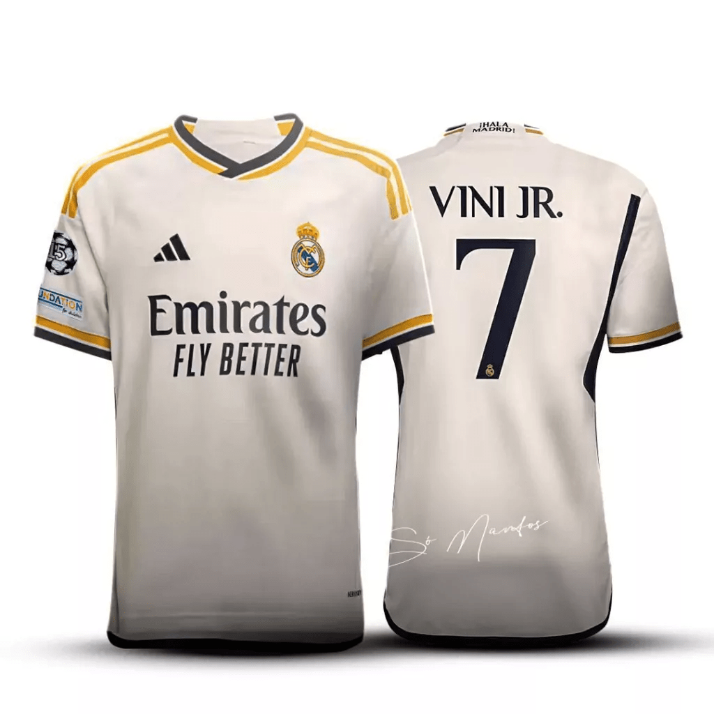 Camisa do Real Madrid 2023/24 15 UCL + Vini Jr #7